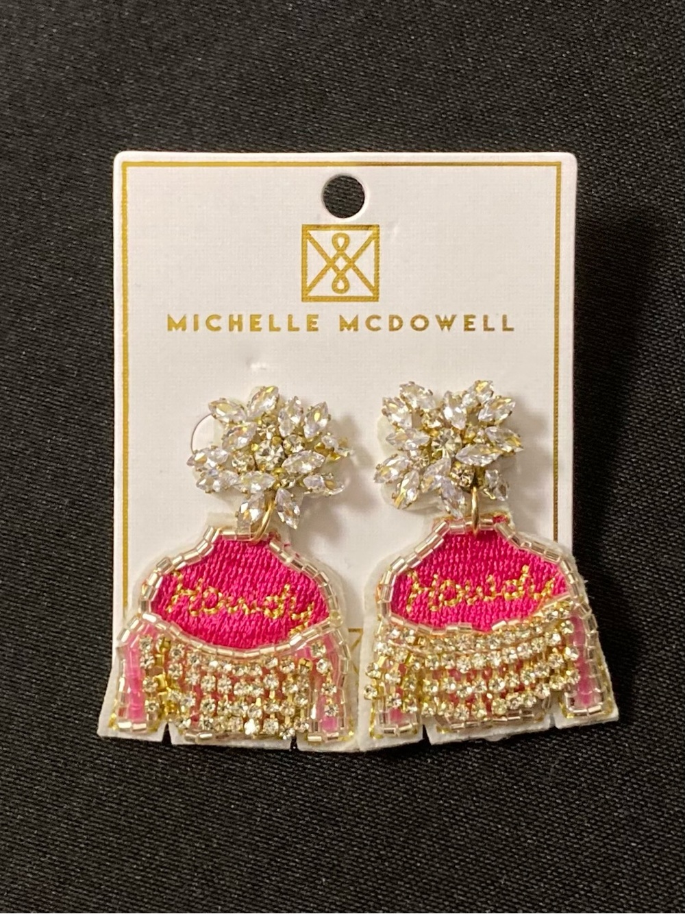 ⭐️ Michelle McDowell Yeehaw Howdy Rhinestone Cowgirl Sweater Beaded Earrings